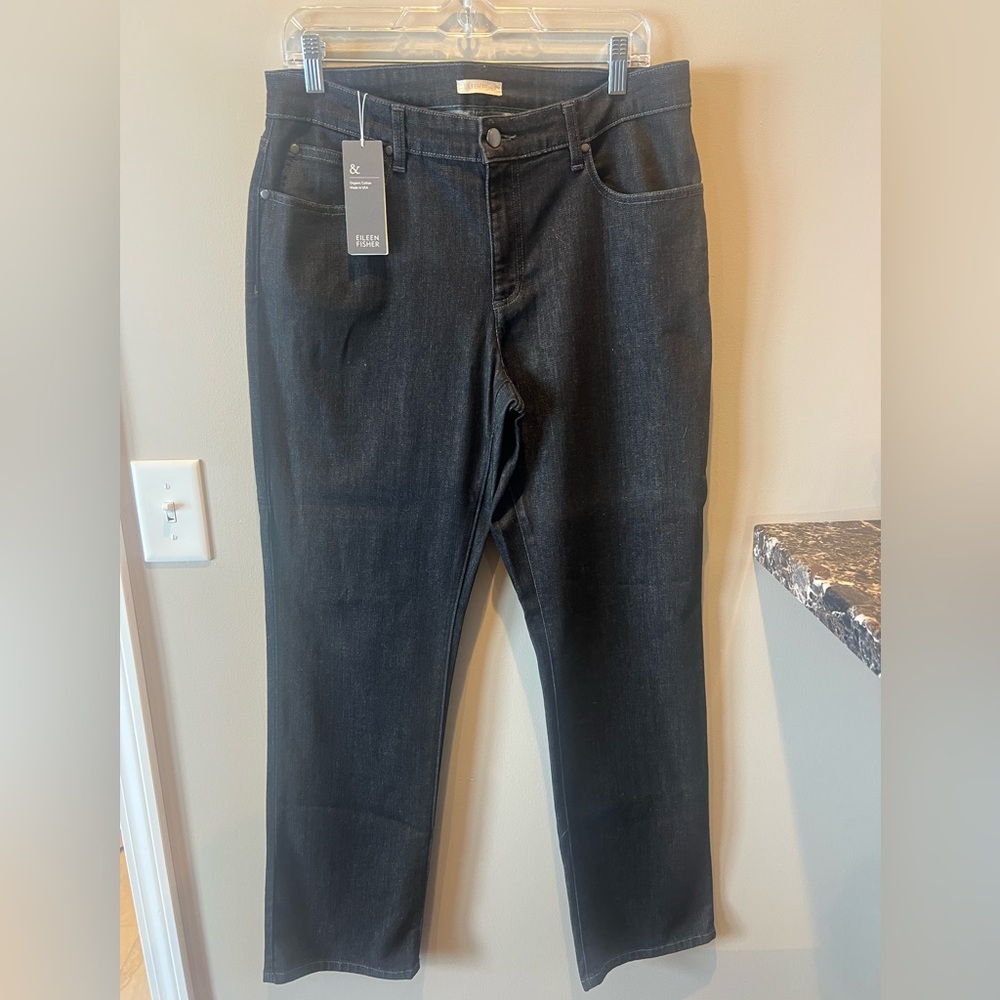 Eileen Fisher Straight Jean black NWT size 12 woman organic cotton soft